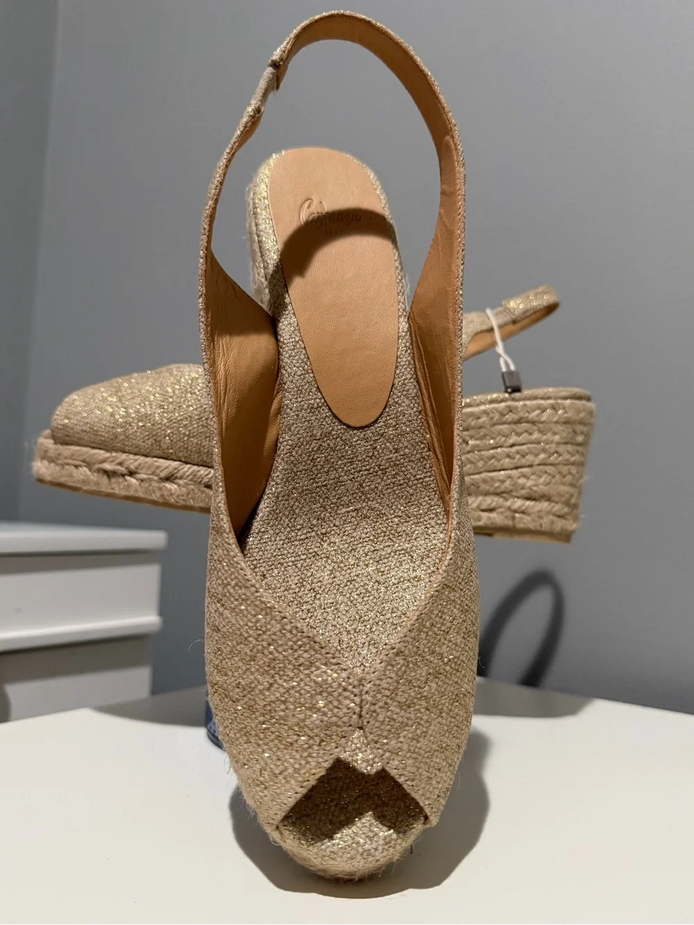 Castaner Metallic Gold Wedge Slingback Sandals